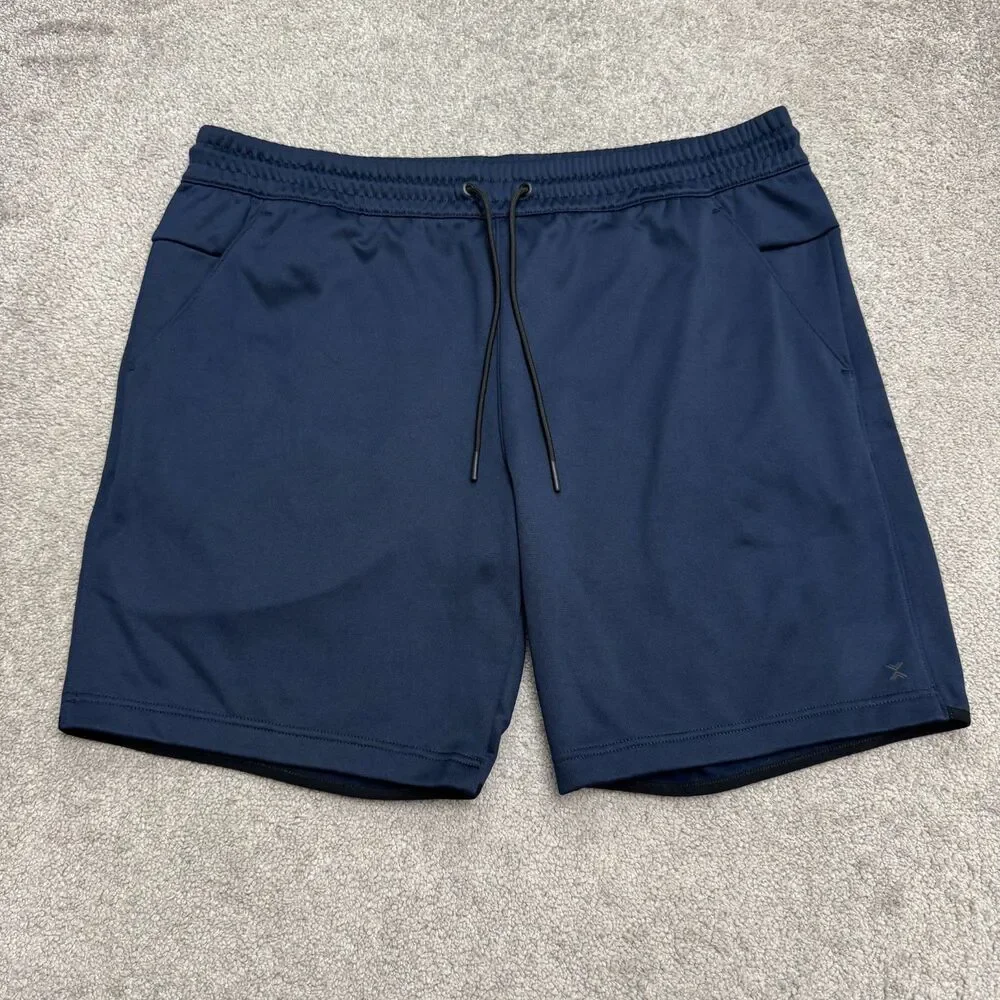 Xersion Quick-Dri Tech Fleece Sweat Shorts Mens XXL Navy Blue Zip Pocket Active